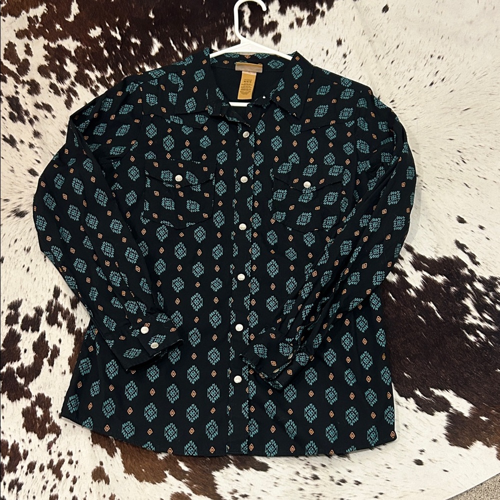 Wrangler Black and Blue Diamond Pattern Shirt